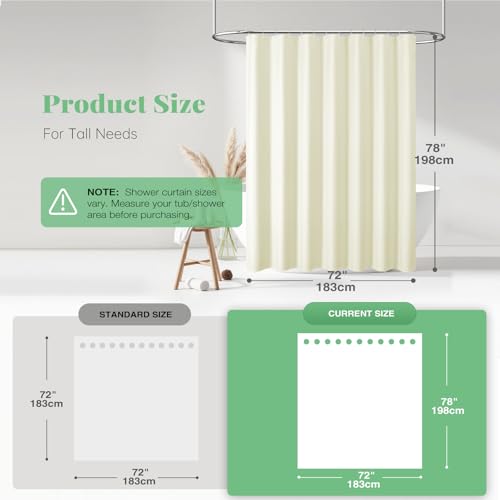 Dynamene Long Fabric Shower Curtain - Waffle Textured Tall Heavy Duty Cloth Shower Curtains for Bathroom, 256GSM Large Hotel Luxury Bath Curtain Set with 12 Plastic Hooks,72Wx78H, Cream/Ivory - Image 4