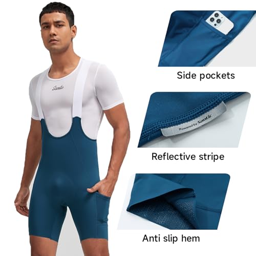 Santic Men's Cycling Bibs Shorts Cycle Wear Tights 4D Padded Bike Bicycle Shorts with Pocket Blue - Image 4