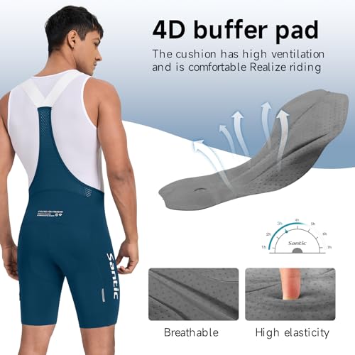 Santic Men's Cycling Bibs Shorts Cycle Wear Tights 4D Padded Bike Bicycle Shorts with Pocket Blue - Image 5