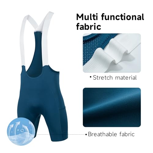 Santic Men's Cycling Bibs Shorts Cycle Wear Tights 4D Padded Bike Bicycle Shorts with Pocket Blue - Image 3