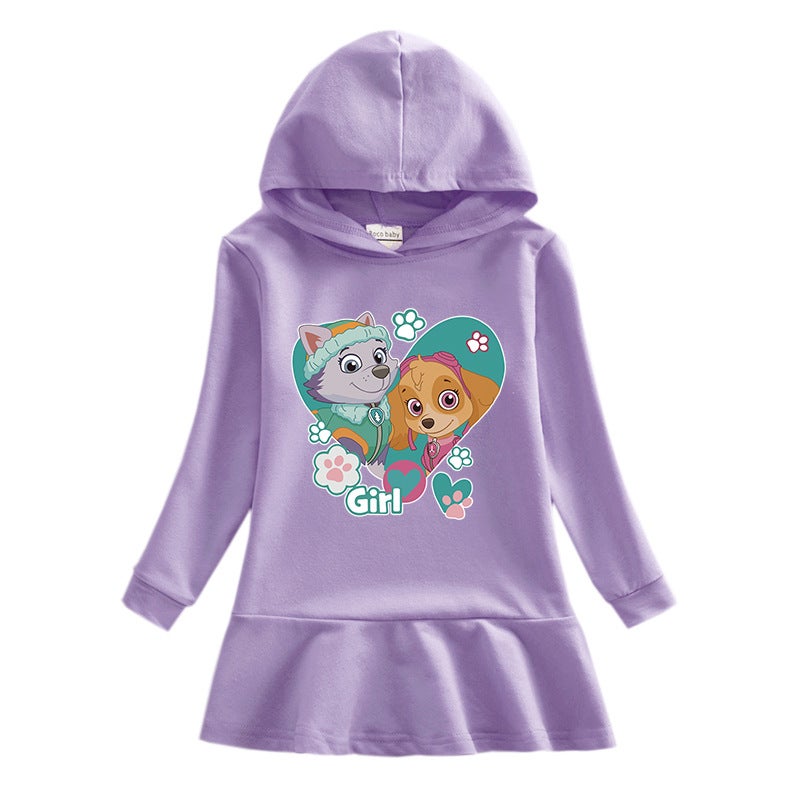 2023 New Children'S Hooded Sweatshirt Dress Cartoon Girl Baby Casual Western Style Dress - Image 3