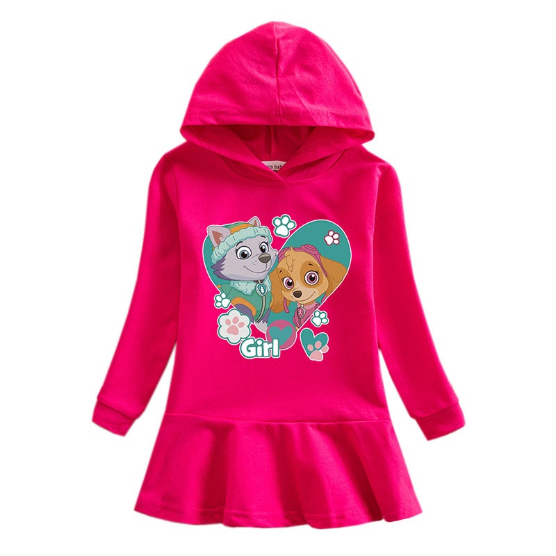 2023 New Children'S Hooded Sweatshirt Dress Cartoon Girl Baby Casual Western Style Dress - Image 4
