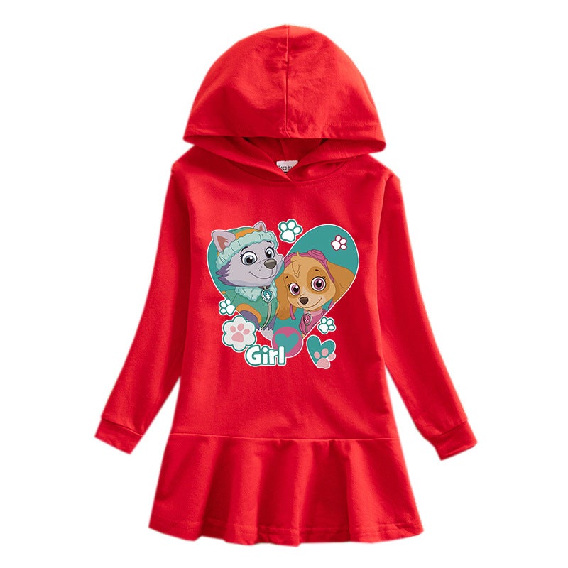 2023 New Children'S Hooded Sweatshirt Dress Cartoon Girl Baby Casual Western Style Dress - Image 1