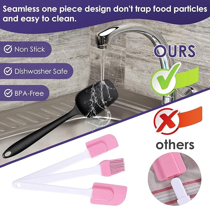 Shoping now Silicone Spatula Set 6PCS Heat Resistant Spatulas for Cooking Food Grade Silicone Rubber Spatula Set for Baking Non Stick Dishwasher Safe BPAFree - Image 5