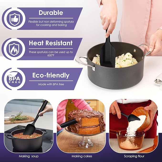 Shoping now Silicone Spatula Set 6PCS Heat Resistant Spatulas for Cooking Food Grade Silicone Rubber Spatula Set for Baking Non Stick Dishwasher Safe BPAFree - Image 4