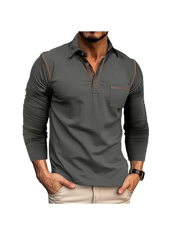 general Men's Casual Polo Shirts Classic Long Sleeve Basic Button T-Shirt Lightweight Cotton Golf Tops with Pocket - Image 1