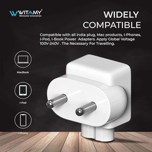 Wefly Laptop Charger Adapter Indian Style Plug & 3 Pin Plug for Big Power Socket Plug Style Duck Head Extension Cable for aple mac-Book Pro, Air, Retina (Indian Plug) - Image 2