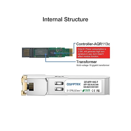 QSFPTEK 10Gbe SFP to RJ45 Copper Module, 10GBASE-T SFP+ Transceiver, mini gbic Compatible for Cisco SFP-10G-T-S, Meraki MA-SFP-10G-T, MikroTik CRS310/CRS309-1G-8S+in, Unifi, Netgear, QNAP, Cat6a/ Cat7,30m - Image 5