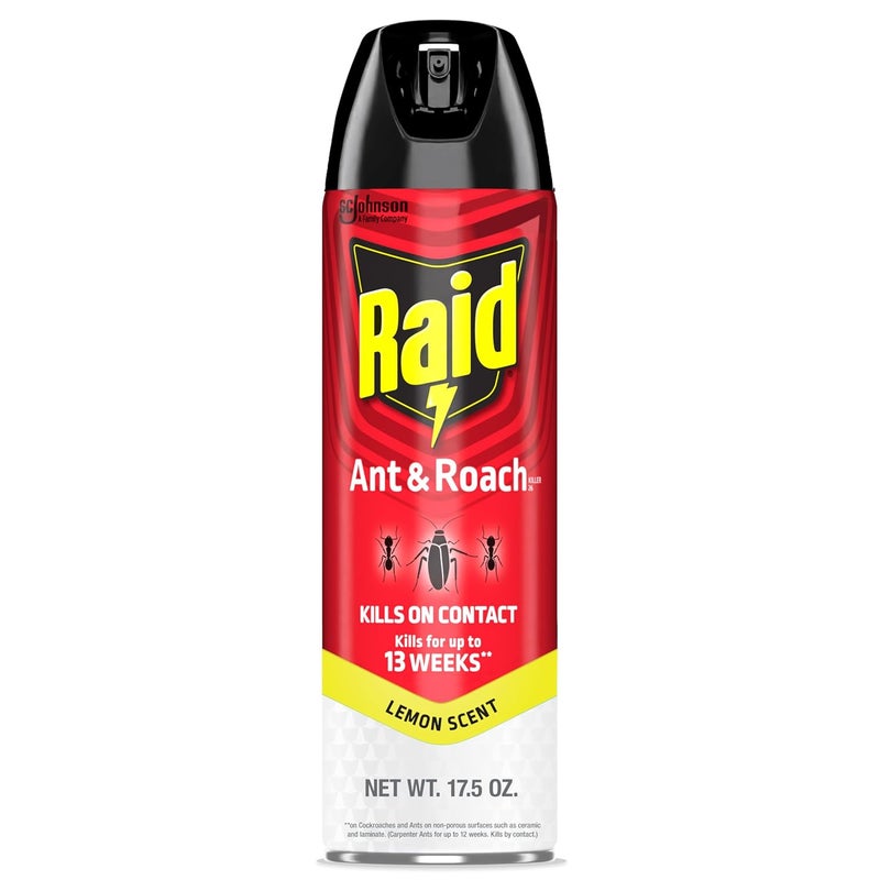 Raid Ant and Roach Killer Aerosol Spray, Lemon Scent, 17.5 oz, Kills Ants, Roaches, Crickets, Earwigs, Spiders and Silverfish on Contact, Residual Action for Weeks, Imiprothrin and Cypermethrin - Image 1