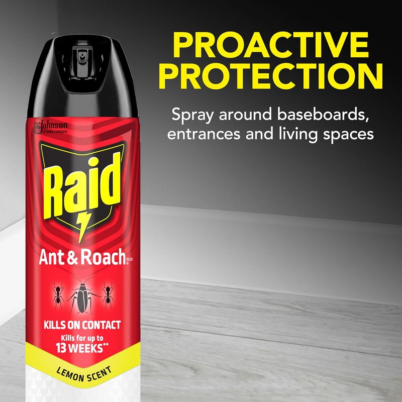 Raid Ant and Roach Killer Aerosol Spray, Lemon Scent, 17.5 oz, Kills Ants, Roaches, Crickets, Earwigs, Spiders and Silverfish on Contact, Residual Action for Weeks, Imiprothrin and Cypermethrin - Image 4