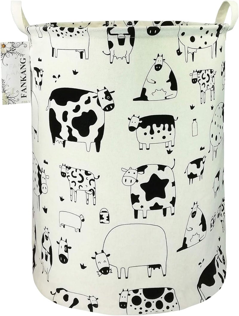 FANKANG Storage Basket, Nursery Hamper Canvas Laundry Basket Foldable with Waterproof PE Coating Large Storage Baskets for Kids Boys and Girls, Office, Bedroom, Clothes,Toys（Cows） - Image 1