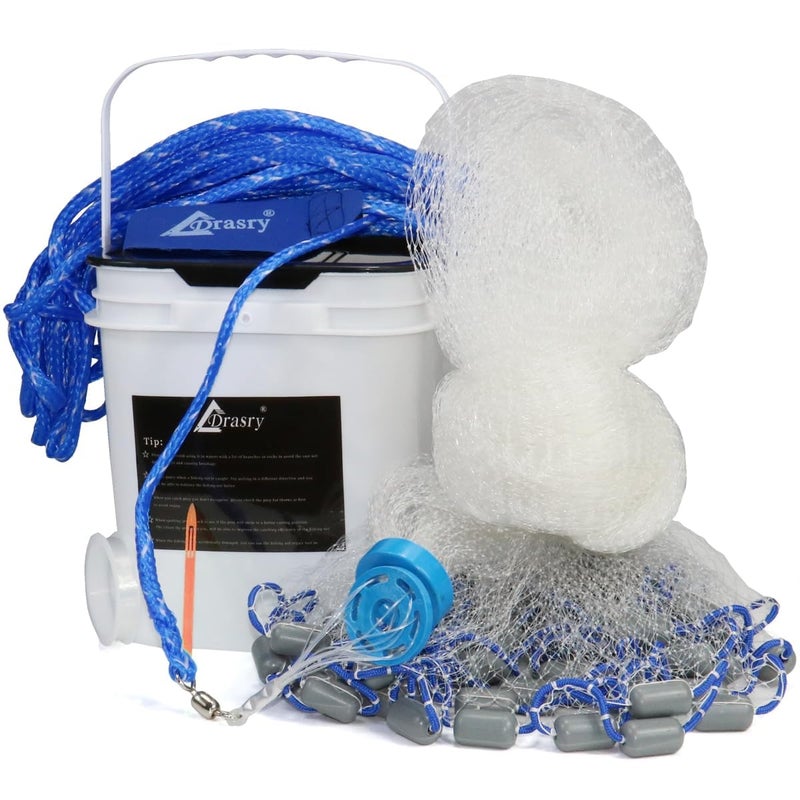 Drasry Saltwater Fishing Cast Net 3/8 and 1/4 Mesh with Heavy Duty Gray Sinker American Monofilament Fish Throw Net for Bait Trap 3FT 4FT 5FT 6FT 7FT 8FT 9FT Radius 3/8, 4FT Radius /120cm - Image 1