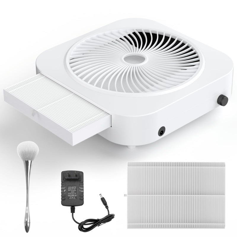 Lictin Nail Dust Collector with Reusable Filter Adjustable Nail Vacuum Dust Collector Extractor Electric Dust Suction Machine for Acrylic Gel Nail Polishing White