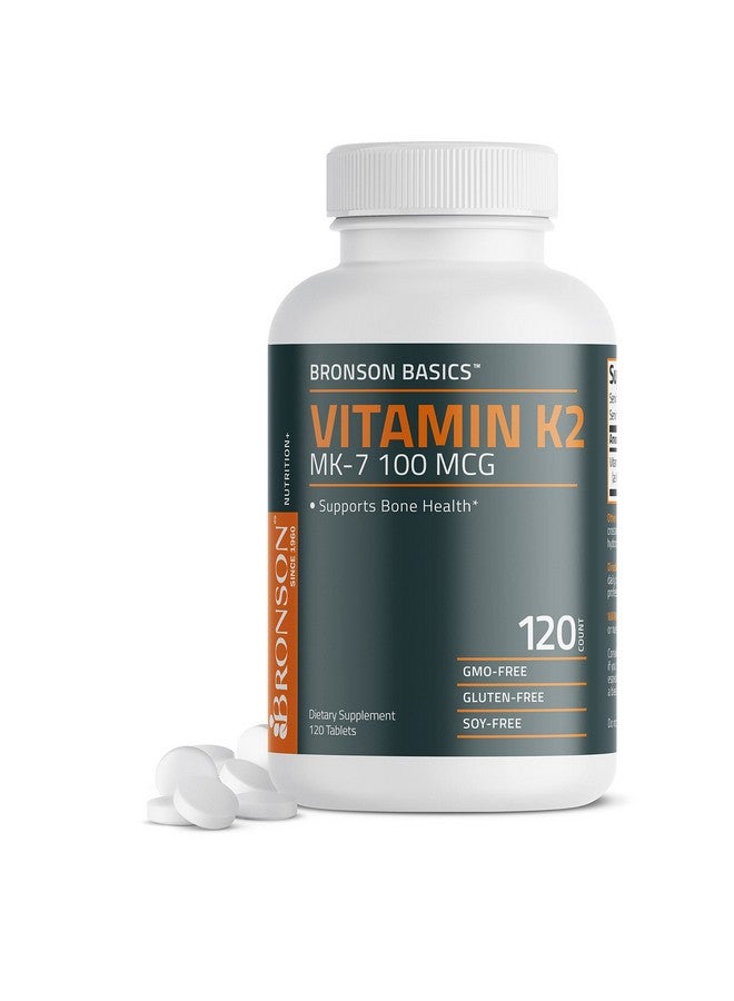 Bronson فيتامين K2 Mk7 100 ميكروغرام K2 كـ Mk7 ميناكوينون دعم العظام 1 سنة إمداد غير معدل وراثيًا 120 قرص - Image 1
