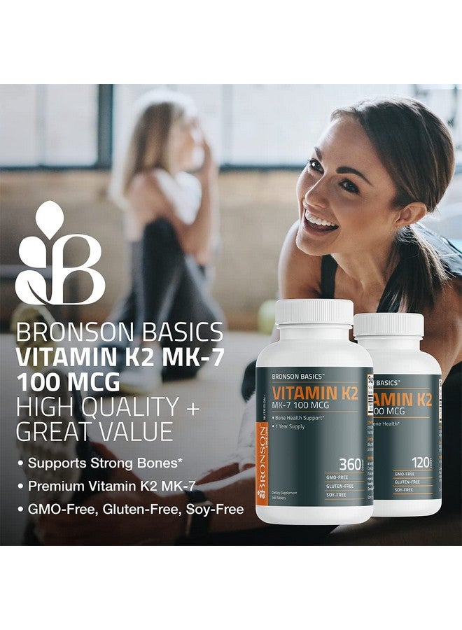 Bronson فيتامين K2 Mk7 100 ميكروغرام K2 كـ Mk7 ميناكوينون دعم العظام 1 سنة إمداد غير معدل وراثيًا 120 قرص - Image 4