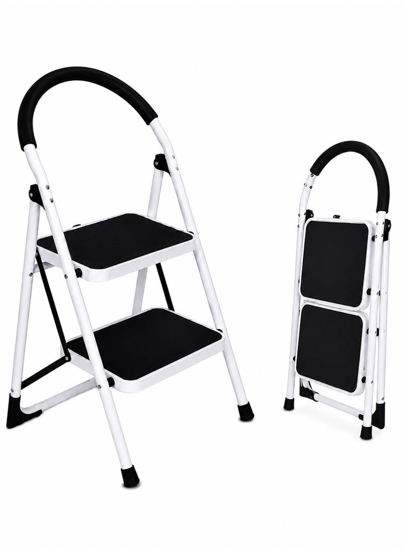 2-Step Foldable Aluminium Ladder with Safety Handrail | Anti-Slip Wide Steps | Lightweight Step Stool for Home & Kitchen - Image 1