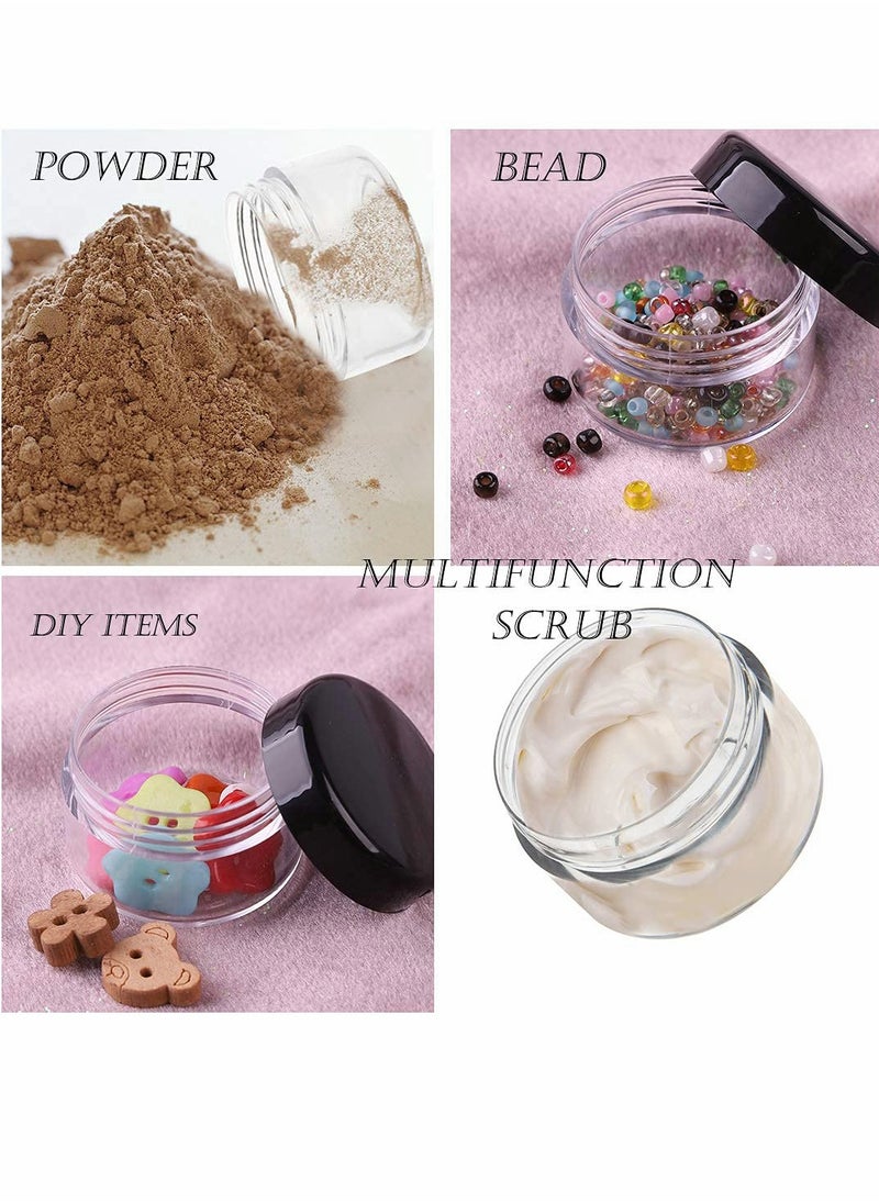 SYOSI - Plastic Makeup Cosmetic Jars, 12pcs 15ml Column Refillable Travel Empty Clear Sample Container Pots Bottles with Black Screw-on Lids and 6pcs Mini Spatulas for Creams/Powder/Make Up Cosmetic - Image 1