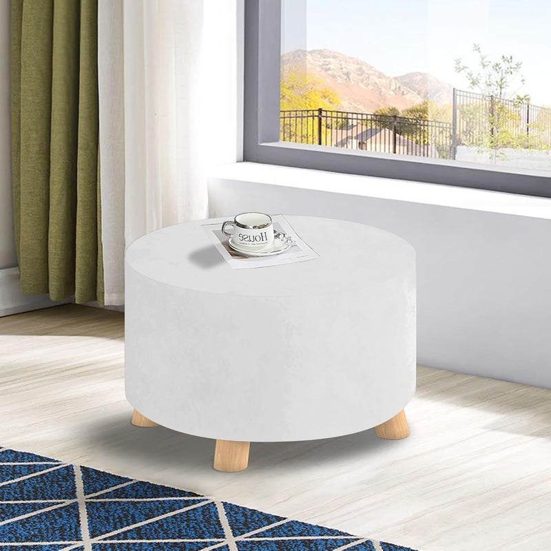 MAXIJIN Velvet Ottoman Cover - Round Slipcover Washable Foot Stool Cover Thick Storage Footrest Protector with Elastic Bottom (Medium, White) - Image 2