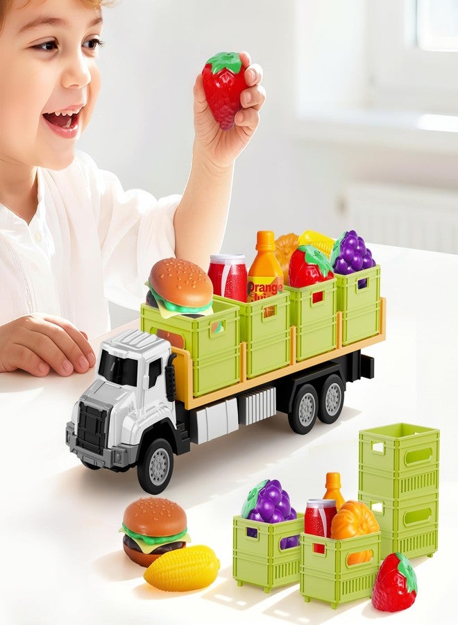 iPlay, iLearn Kids Friction Food Transport Truck Toys, Toddler Push Go Car Vehicle W/Storage Boxes & Foods, Alloy Head Cargo Carrier Play Trucks, Birthday Stocking Gift for 3 4 5 Year Old Boy Girl - Image 1