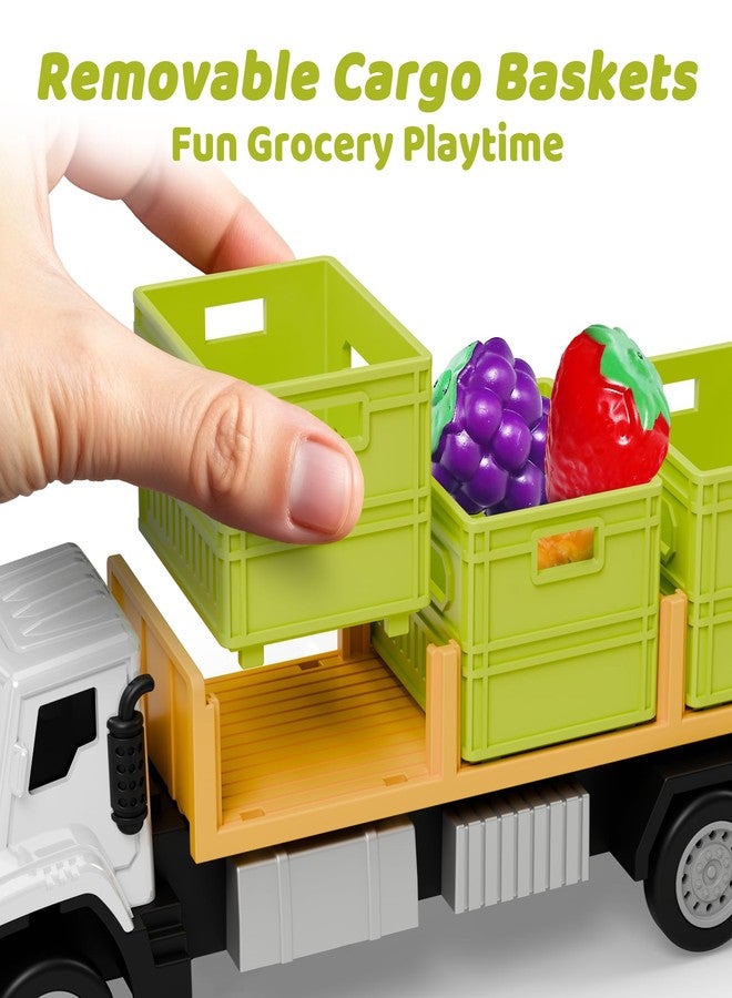 iPlay, iLearn Kids Friction Food Transport Truck Toys, Toddler Push Go Car Vehicle W/Storage Boxes & Foods, Alloy Head Cargo Carrier Play Trucks, Birthday Stocking Gift for 3 4 5 Year Old Boy Girl - Image 4