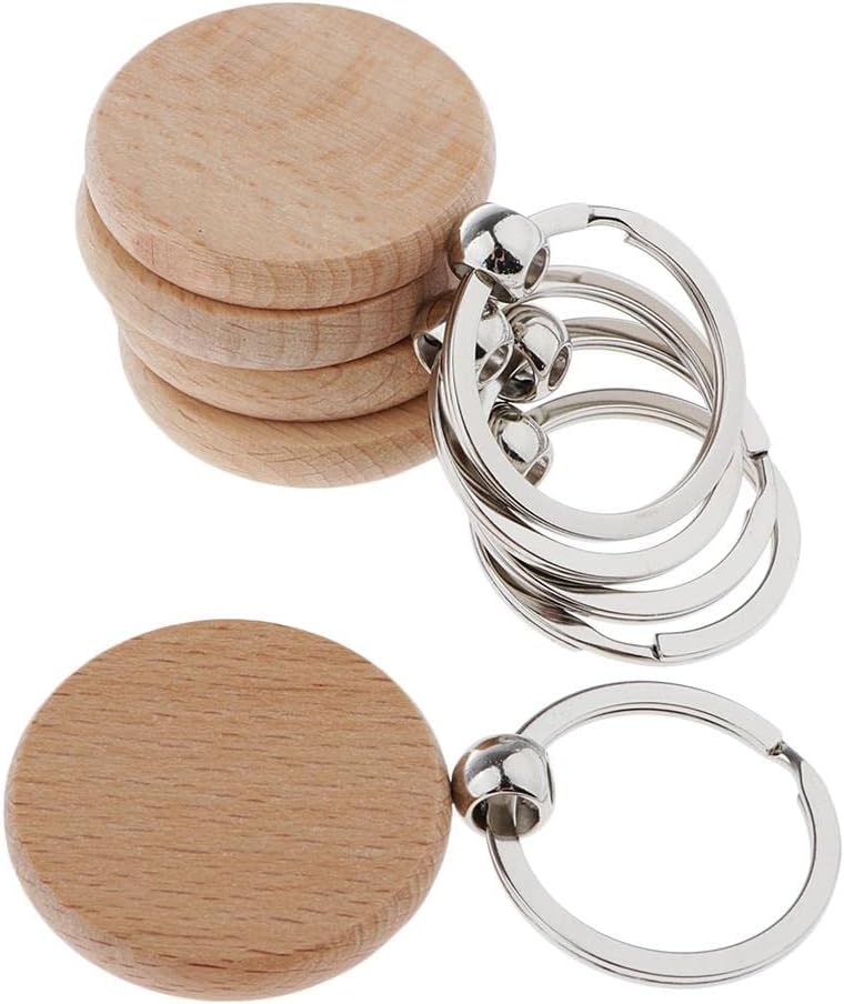 klarako 5x Wooden Blank Charms Pendants For Keychain Keyrings Phone Chain Decors Diy  Wood, round 37x37mm - Image 3