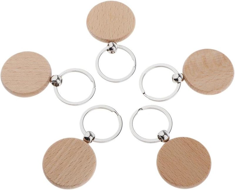 klarako 5x Wooden Blank Charms Pendants For Keychain Keyrings Phone Chain Decors Diy  Wood, round 37x37mm - Image 5