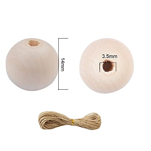 Modpion 500pcs 14mm Wooden Beads for Craft with Jute Twine,Round Natural Unfinished Wood Beads for DIY Craft,Bead Garland, Farmhouse Decor,Jewelry Making - Image 2