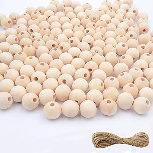 Modpion 500pcs 14mm Wooden Beads for Craft with Jute Twine,Round Natural Unfinished Wood Beads for DIY Craft,Bead Garland, Farmhouse Decor,Jewelry Making - Image 1
