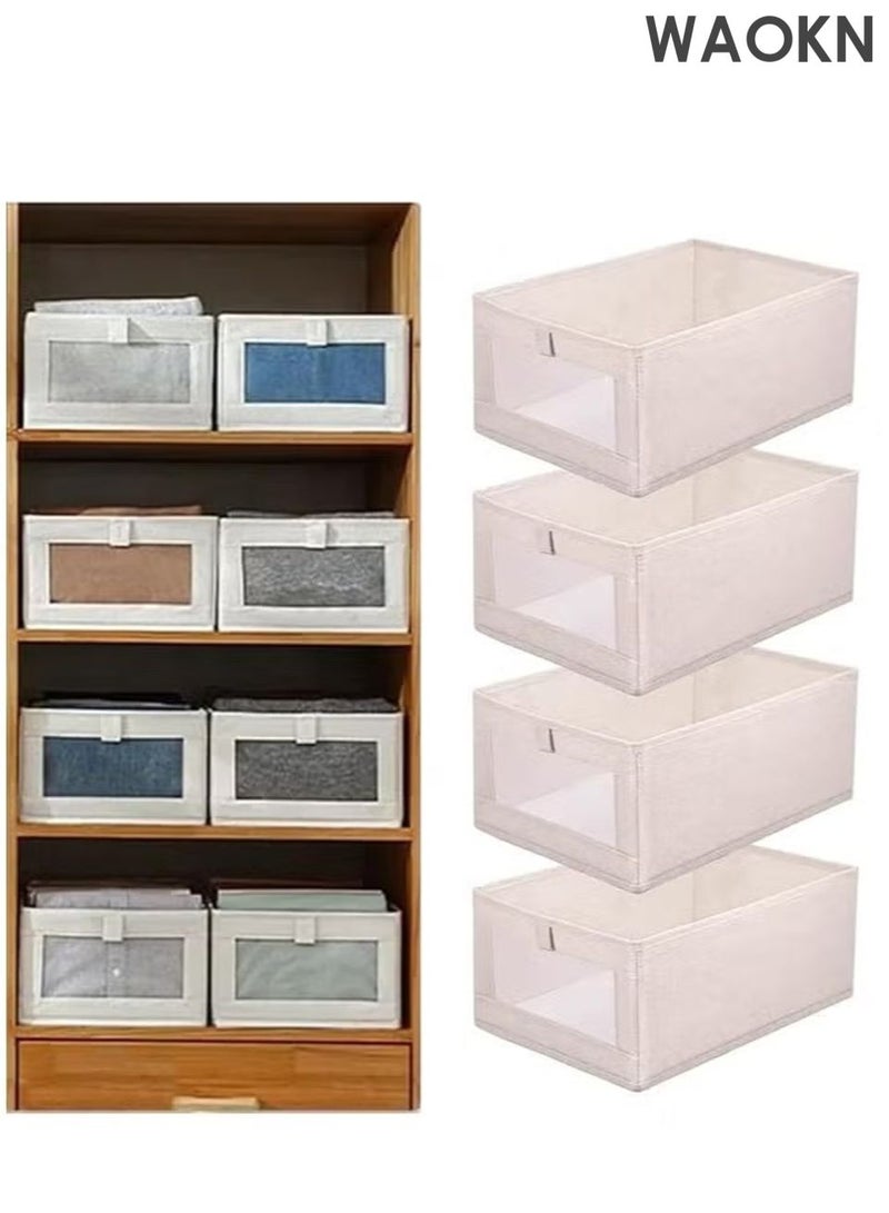 دبليو أيه أو كي أن 4 قطعة خزانة ملابس صناديق تخزين ، صناديق تخزين درج خزانة الملابس القابلة للطي ، صناديق تخزين الجينز ، صناديق تخزين الخزانة القابلة للغسيل ، صناديق تخزين مستطيلة مع مقابض ثابتة لغرفة النوم المنزلية والمكتب لتخزين الملابس والقمصان والسراويل والألعاب والكتب. - Image 1