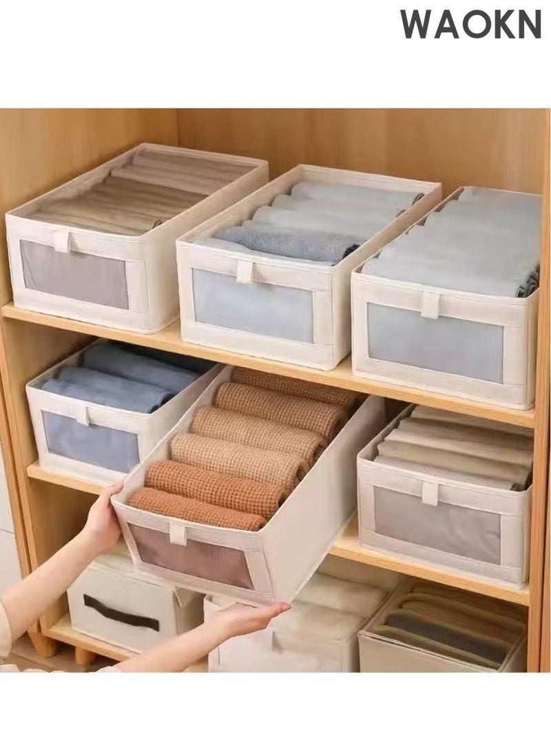 دبليو أيه أو كي أن 4 قطعة خزانة ملابس صناديق تخزين ، صناديق تخزين درج خزانة الملابس القابلة للطي ، صناديق تخزين الجينز ، صناديق تخزين الخزانة القابلة للغسيل ، صناديق تخزين مستطيلة مع مقابض ثابتة لغرفة النوم المنزلية والمكتب لتخزين الملابس والقمصان والسراويل والألعاب والكتب. - Image 3