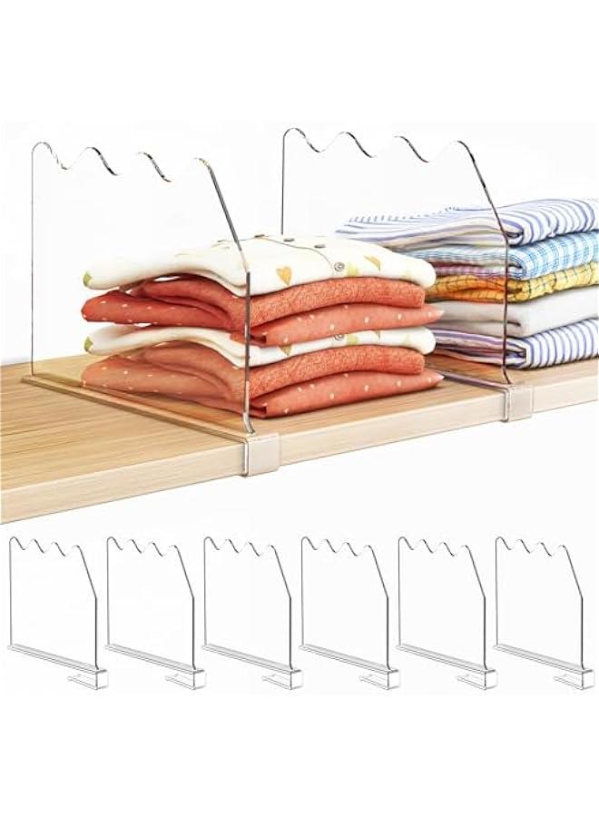 Arabest Shelf Dividers for Closet Organization, Clear Closet Shelf Divider for Clothes Purses Separators, Wood Shelves Organizer for Bedroom, Kitchen, Office, Cabinets, Bathroom, 6 Pack  - Image 1