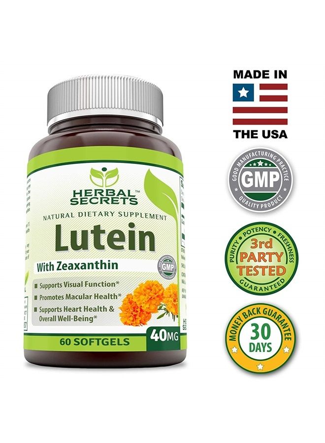 Herbal Secrets Lutein with Zeaxanthin Softgels (Non-GMO) - Supports Heart Health and Well Being* Support Visual Function* Promotes Macular Health* (40mg, 60 Count) - Image 2