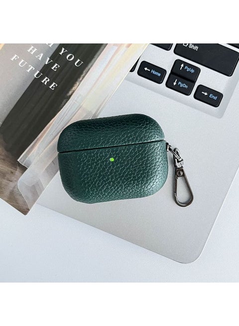 Suitable For Airpodspro For Apple Noise Reduction Bluetooth Headset All-inclusive Leather Case Easy To Carry Good Feel Earphone Case-Color:Dark Green-Applicable Model:airpods 1/2 Generation