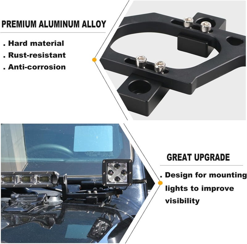 حامل ضوء غطاء المحرك JL متوافق مع Jeep Wrangler JL JLU 2018-2025 | أقواس تثبيت شريط ضوء 42 بوصة على عمود A باللون الأسود - Image 2