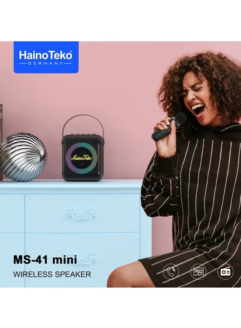 Haino Teko Haino Teko Germany MS-41 Mini Wireless Bluetooth Portable Speaker with Mic Loud Rechargeable Travel Speaker Karaoke Speaker System with Microphone LED Light AUX USB SD Card FM Radio Compact Outdoor Speaker with Deep Bass Best Mini Speaker 2025 - Image 5