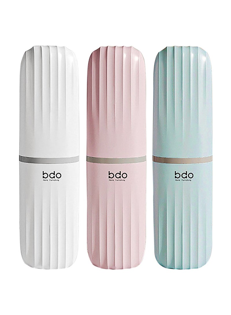 bdo 3Pcs Travel Toothbrush Cup Case, Portable Toothbrush Holder Case for Traveling, Camping, Business Trip and School, Plastic Toothbrushes Toothpaste Set,White,Pink,Cyan - Image 1