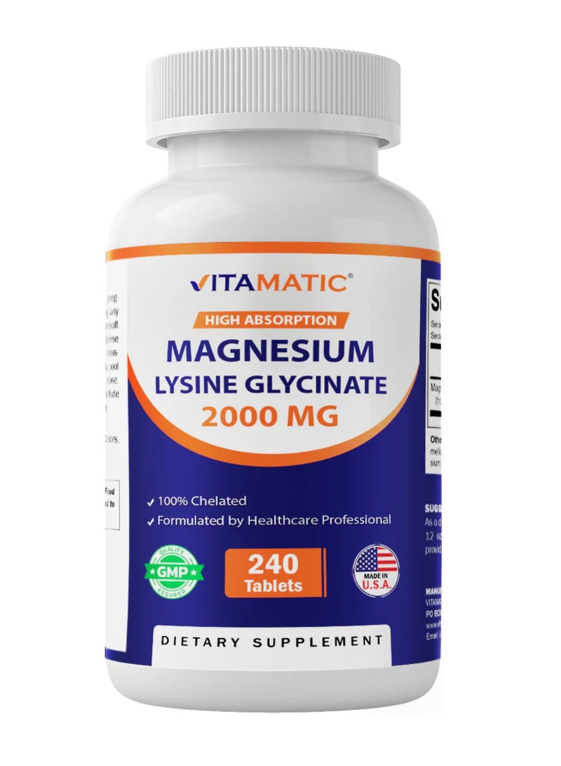 Vitamatic Magnesium Lysine Glycinate 240 Tablets (1000 mg per Tablet)