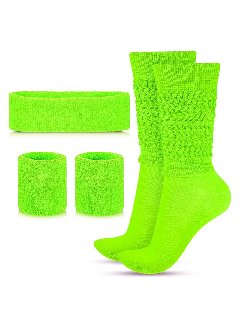 Loquat 80s Neon Costumes Accessories Set, Slouch Socks Sweatband Headband Wristband, for Women Girl Cosplay Party - Image 1