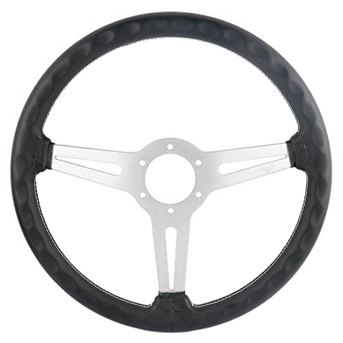 YEHICY 14 inch/350mm Genuine Leather Steering Wheel with Silver Spokes Flat Drift Racing Steering Wheel White Stitching - Image 4