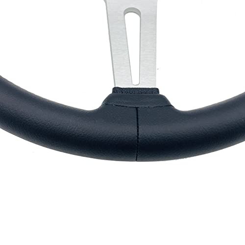 YEHICY 14 inch/350mm Genuine Leather Steering Wheel with Silver Spokes Flat Drift Racing Steering Wheel White Stitching - Image 5