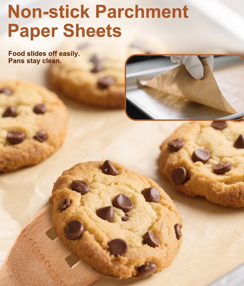 أوراق ورق برشمان غير مبيض مقطعة مسبقًا، مقاس 9×13 بوصة، ورق برشمان بني غير لاصق مقطع مسبقًا للخبز والشواء والمقلاة الهوائية والتبخير - أوراق برشمان آمنة للفرن وغير سامة للخبز والكعك والكوكيز - Image 2