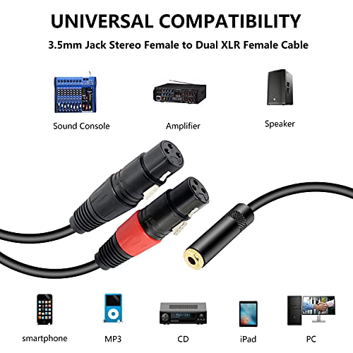 MEIRIYFA Dual XLR to 1/8 Female Adapter, Balanced Mini-Jack(3.5mm) to Microphone Cable, 3.5mm Stereo TRS to Dual XLR Transforming Cord Converter (1 feet /30cm) - Image 4