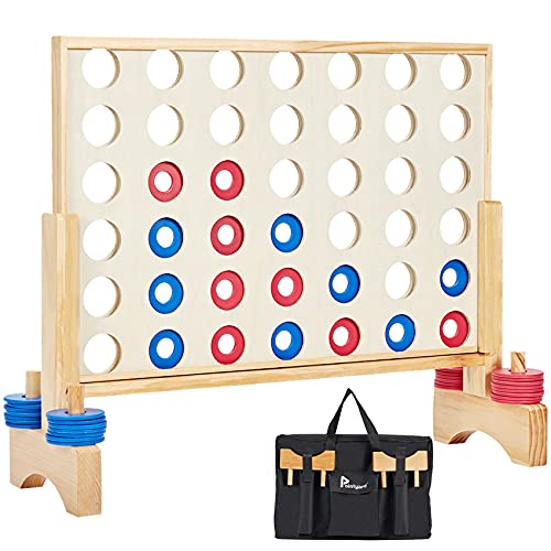 Pointyard Giant Wooden 4 in A Row Game 28Ft Indoor and Outdoor Jumbo Board Game for TeensIncludes 42 Pcs Chips Durable Carrying Bag Halloween Christmas Party Gifts for Kids Adults Lovers - Image 1