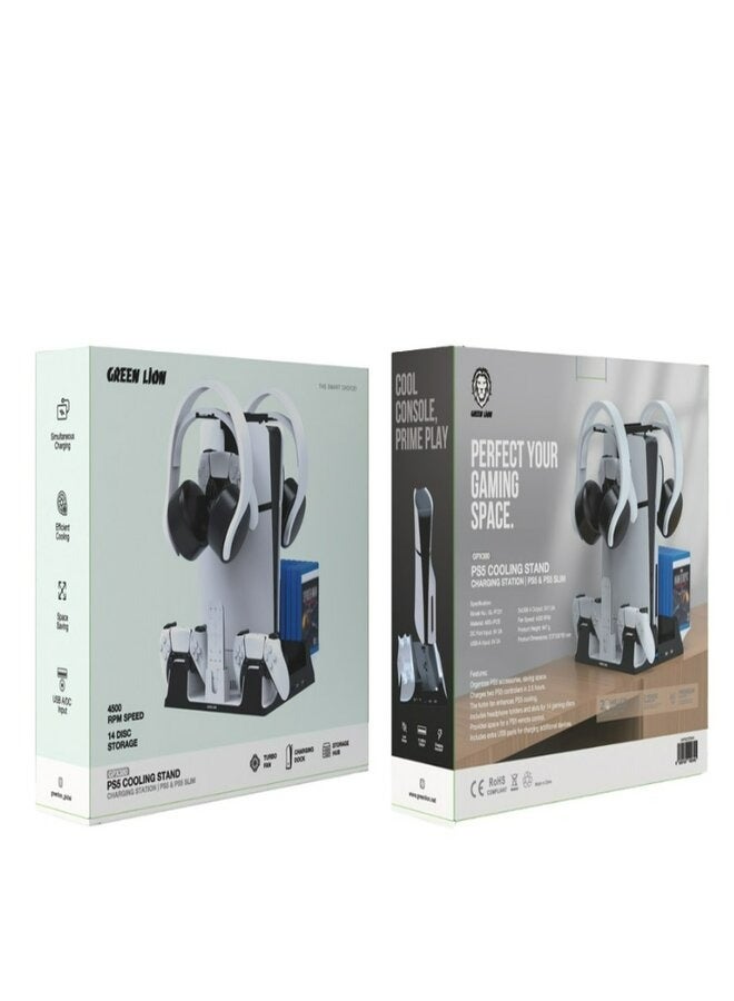 Green Lion PS5 Cooling Stand Charging Station - White - Image 2