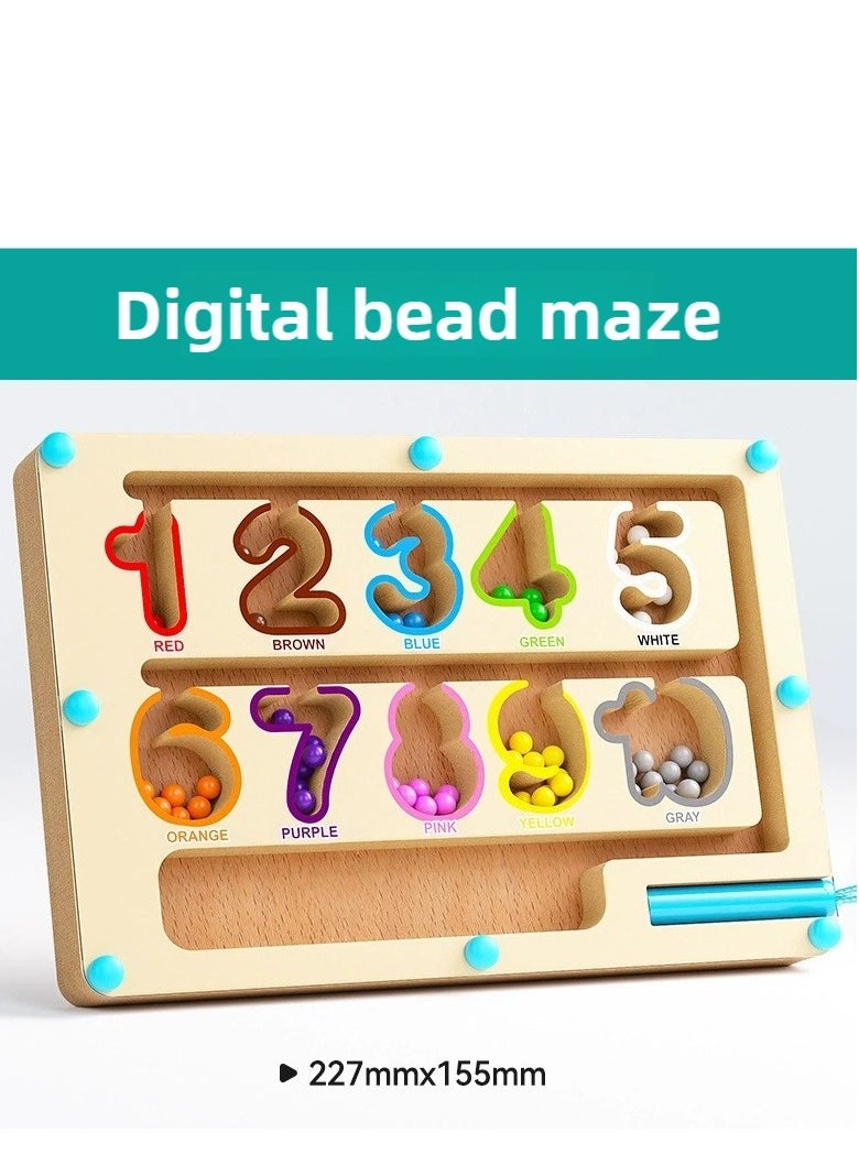 FLYHSO - Wooden magnetic maze, suitable for young children, magnetic color and number maze, Montessori wooden color matching learning counting puzzle board, counting matching activity fine motor skills toy for children - Image 1
