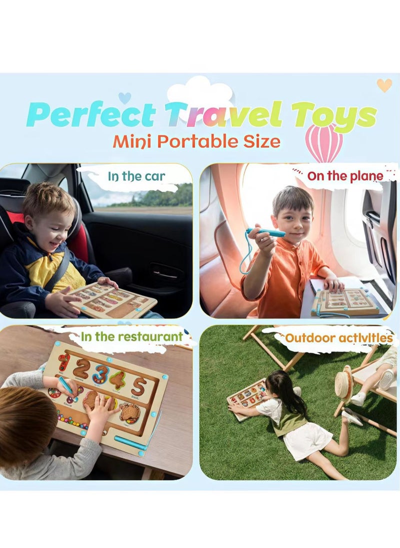 FLYHSO - Wooden magnetic maze, suitable for young children, magnetic color and number maze, Montessori wooden color matching learning counting puzzle board, counting matching activity fine motor skills toy for children - Image 1