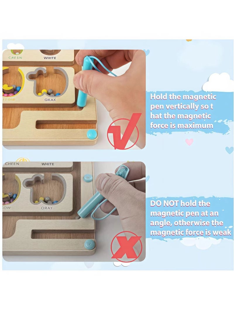 FLYHSO - Wooden magnetic maze, suitable for young children, magnetic color and number maze, Montessori wooden color matching learning counting puzzle board, counting matching activity fine motor skills toy for children - Image 1
