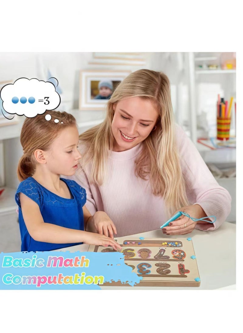 FLYHSO - Wooden magnetic maze, suitable for young children, magnetic color and number maze, Montessori wooden color matching learning counting puzzle board, counting matching activity fine motor skills toy for children - Image 1