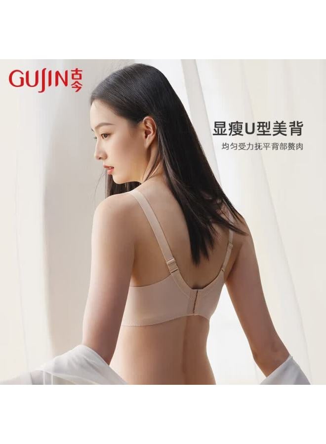 Gujin Large Bust Minimizing Soft Underwire Push-up Bra Skin-friendly Cotton Inner Cup Lace Bra Side Breast Support Red Year Edition