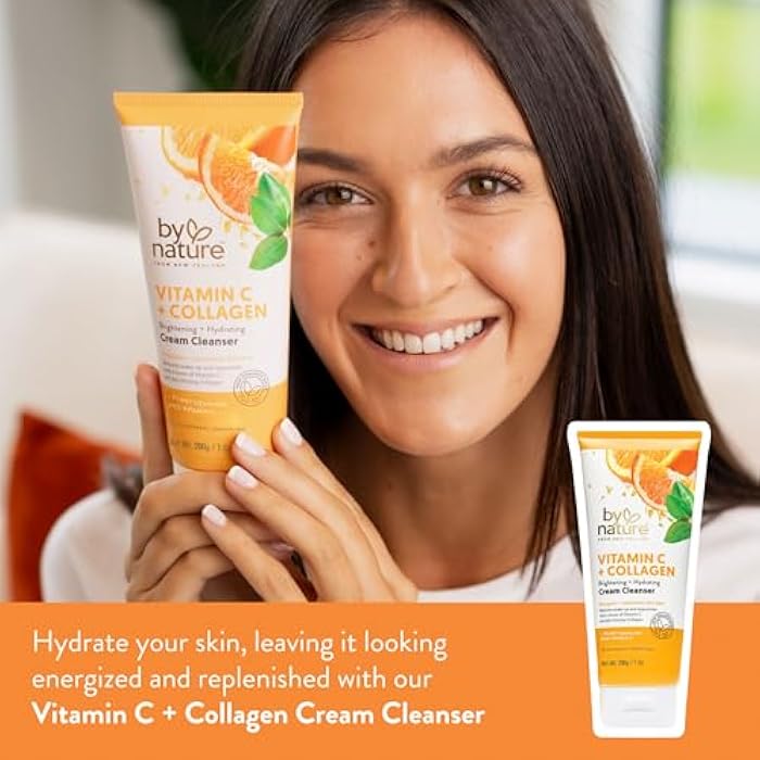 By Nature Vitamin C + Collagen Face Cream Cleanser - Daily Makeup Remover and Facial Wash from New Zealand (7 Oz) - Image 2